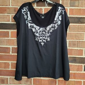 Lane Bryant Black Top with Silver Sequin